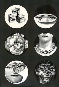 four different faces are depicted in this black and white photo, each with an individual's face painted on it