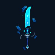 a blue knife with some money flying around it