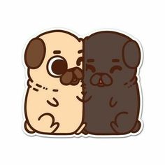 a sticker with two dogs hugging each other