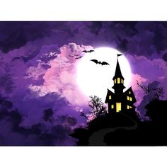 a spooky halloween house with bats flying over it