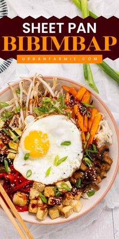 This sheet pan bibimbap is the easiest way to bring some serious flavor to a weeknight dinner. It’s packed with crispy tofu, fried eggs, and vibrant roasted veggies, all drizzled with those classic Korean flavors I love. Plus, it all comes together on one pan in just 35 minutes, making dinner feel a little extra without the effort! Sheet Pan Bibimbap, Bibimbap Recipe Vegetarian, Bibibop Bowls Recipe Copycat, Bimbimbop Bowl, Bibibop Bowls Recipe, Tofu Lunch Ideas, Vegetarian Bibimbap, Korean Veggies