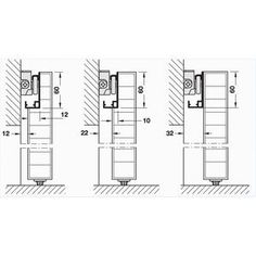 three drawings showing the different parts of a door and window, with measurements for each section