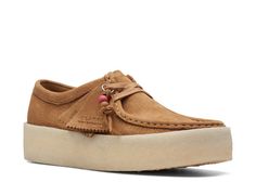 Clarks Women's Wallabee Cup Tan Nubuck 26168640 - APLAZE Wallaby Shoes, Clarks Wallabees, Visible Stitching, Clarks Women's, Stitching Leather, Eyelet Lace, Simple Lines, Moccasins, Apron