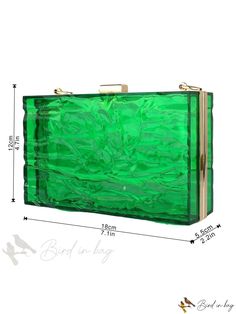 Bird in Bag - Glamorous Box Clutch Bag for Evening Wear Green Details, No Closure, Box Clutch, Polyvinyl Chloride, Envelope Bag, Bird In Bag, Evening Wear, Clutch Bag, Envelope