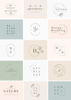 six different logos with the words design studio and company names in each one, all designed by hand