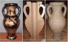 three different vases sitting on top of a wooden table