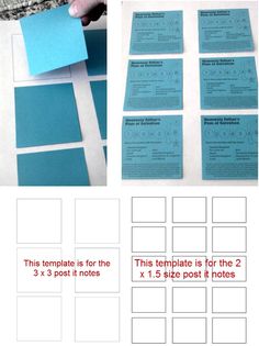 the instructions on how to make a post it note with blue paper and white adhesive tape