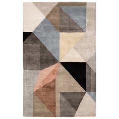 an abstract rug with various colors and shapes