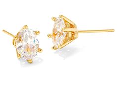 Kendra Scott Cailin Crystal Stud Earrings - Earring : Gold White CZ : Make timeless statement by donning the elegant pair of the Kendra Scott Cailin Crystal Stud Earrings. 14k gold over brass construction. Classic crystal stud design. Cailin gold crystal stud earrings in white crystal accent. Earpost closure. Imported. Gold Diamond Earrings With Vs Clarity, Gold Crystal Earrings With Prong Setting For Formal Occasions, Gold Crystal Earrings With Prong Setting For Formal Events, Stud Design, Kendra Scott Earrings, Earring Gold, Crystal Stud Earrings, Gold Crystal, White Crystal