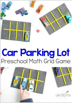 car parking lot preschool math game with cars on the road and in front of it