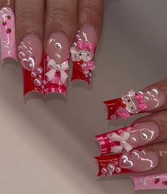 #nailsofinstagram #nailart Pink And Red Nails Acrylic, Baddie Red Nails, Hand Poses, Polygel Nail, Vday Nails, Polygel Nails