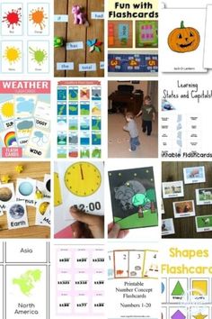 there is a collage of pictures with words and pictures on them, including the word flash cards