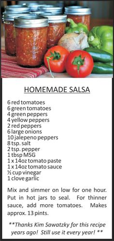 the recipe for homemade salsa is shown in this screenshote screen shot, with ingredients displayed