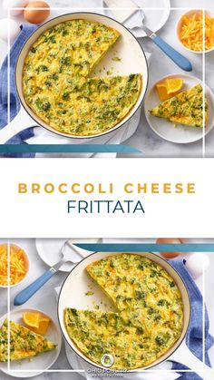 broccoli cheese frittata in a skillet with two slices cut out