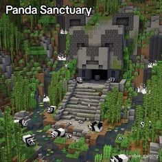 a panda sanctuary is shown in this minecraft video game screen shot with the caption panda sanctuary