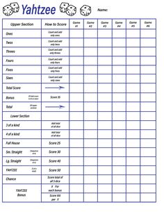 a printable yahtze score sheet