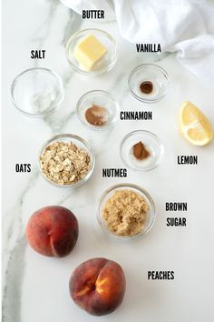 peaches, oatmeal, and other ingredients to make an easy dessert