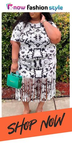 White Casual Print Tassel Split Joint O Neck Straight Plus Size Dresses Casual Short Sleeve Dress With Fringe, White Casual, Plus Size Dresses, Dresses Online, Casual Dress, Tassels, Split, Shop Now, Plus Size