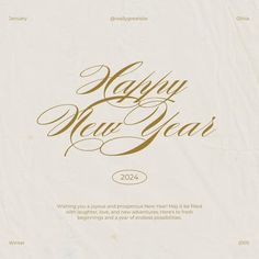 a white and gold new year's card with the words happy new year on it