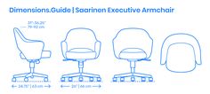 three chairs with measurements for each chair and the same size as shown in the diagram