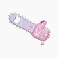 a pink and white toy knife with hearts on it's blade, attached to the handle