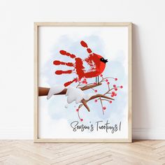 Christmas Craft Ideas For Babies | Cardinal Handprint Craft | Ollie + Hank Christmas Baby Canvas Art, Baby Handprint Christmas Crafts, Christmas Presents From Baby, Toddler Christmas Gifts For Parents, Cardinal Handprint Craft, Craft Ideas For Babies, Baby Holiday Crafts, Handprints Art