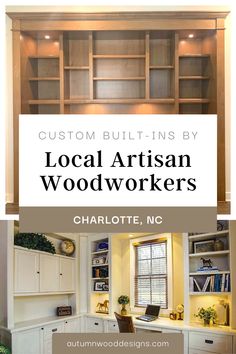 the words local master craftsman charlotte, nc in front of an image of cabinets and desks