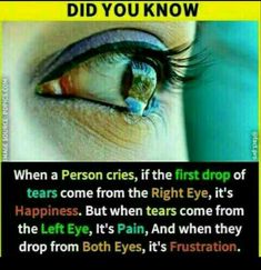 a woman's eye with the caption, did you know? when a person cries, if the first drop of tears come from the right eye, it's happiness