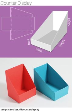 three different colored boxes with the same size and shape, each containing an empty box