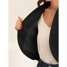 The basic shawl collarless design lets the dressy casual blazer mix with elegant and charming, no-lined or shoulder pads with breathable fabric. This solid blazer is suitable all year round and great for casual street looks, business outfits, work office style, and other special events, leisure time, daily life, holidays, vacations, and so on. The open-front shrug blazer makes you outstanding whether for a professional or a casual outfit. Tailored Elegant Spring Cardigan, Elegant Fitted Cardigan With Notch Lapel, Elegant Tailored Spring Cardigan, Elegant Spring Cardigan For Business Casual, Elegant 3/4 Sleeve Cardigan For Party, Tailored Spring Cardigan For Formal Occasions, Chic Solid Color Blazer For Office Wear, Elegant Formal Open Front Outerwear, Elegant Solid Color Blazer For Business Casual