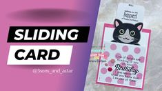 a card with a black cat on it and the words sliding card written in white