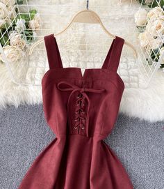 Cute A line lace up short dress fashion dress Fabric: blended Color: red, black, brown Size(cm): S, M, L S length 108 bust 66-86 waist 70-80 M length 109 bust 68-88 waist 74-84 L length 110 bust 72-92 waist 78-88 For more pictures or videos of the dress, please contact us, thank you. Short Dress Styles, Dress Fashion, Halter Formal Dress, Short Dress, Dress Fabric, The Dress, Cold Shoulder Dress, Short Dresses, Fashion Dresses