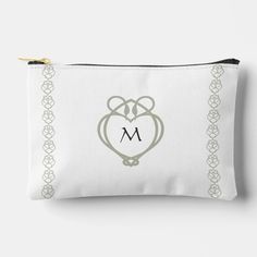 Sage Green Irish Celtic Swan Love Knot Monogram Accessory Pouch Swan Love, Irish Celtic, Knot Design, Irish Traditions, Monogram Design, Love Knot, Accessory Pouch, Custom Monogram, Swans