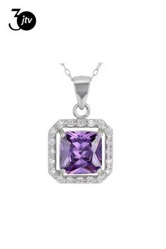 Bella Luce �� 4.42ctw Square Amethyst and White Diamond Simulants Rhodium Over Sterling Silver Pendant with Chain. Measures Approximately 0.48"L x 0.48"W. Chain 18"L. Spring Ring Closure Purple Cubic Zirconia Jewelry With Brilliant Cut, Purple Brilliant Cut Cubic Zirconia Jewelry, Purple Cubic Zirconia Necklace For Formal Occasions, Formal Purple Cubic Zirconia Necklace, Purple Cubic Zirconia Jewelry With Halo Setting, Pendant With Chain, Diamond Simulant, Purple And White, Sterling Silver Pendant