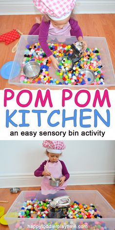 an easy pom pom kitchen activity for toddlers