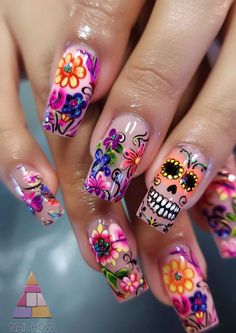 Dead Nails, Mexico Nails, Nails Sharp, Edgy Nail Art, Sugar Skull Nails, Geometric Nails, Funky Nail Designs, Skull Nails, Funky Nail Art