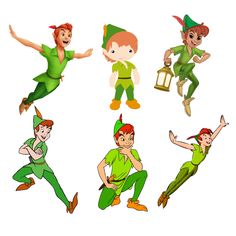 four different cartoon characters in green outfits