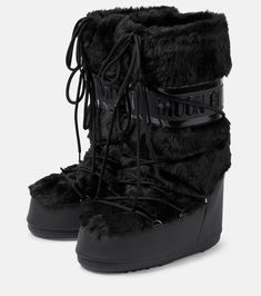 Find MOON BOOT Icon Faux Fur-trimmed Snow Boots on Editorialist. Upper: fabric. Lining: fabric. Sole: fabric insole, rubber sole. Toe shape: round toe. Made in Romania. Includes: shoe box. Winter Nylon Boots With Round Toe, Black Platform Boots With Faux Fur Lining For Winter, Black Moon Boots, Black Fur Boots, Fur Boots Women, Genshin Oc, Birthday Fit, Fur Snow Boots, Boots Tall