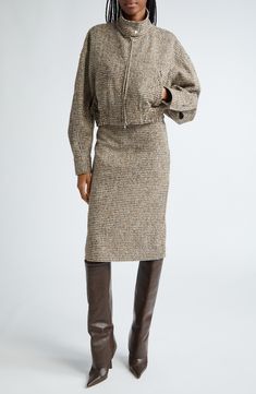 Keep your look perfectly polished with this woolly pencil skirt in a classic houndstooth pattern. 25 1/2" center front length (size 8) Back vent Lined 67% polyester, 20% wool, 11% acrylic, 2% other fibers Dry clean Imported Fall Houndstooth Tweed Dress For Work, Winter Houndstooth Tweed Dress For Work, Winter Workwear Tweed Dress With Houndstooth Pattern, Winter Workwear Houndstooth Tweed Dress, Fall Wool Skirt For Workwear, Wool Skirt For Work In Fall, Fall Knee-length Pencil Skirt For Workwear, Fall Pencil Skirt For Workwear, Brown Pencil Skirt For Workwear In Fall