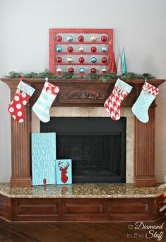 christmas stockings hung over the fireplace mantel