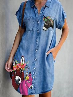 I found this amazing Cartoon Printed Pockets Short Sleeve Casual Denim Dress with US$27.99,and 14 days return or refund guarantee protect to us. --Newchic Printed Denim Dress, Denim Dresses Online, Casual Denim Dress, Pocket Blouse, Womens Denim Dress, Denim Short Dresses, Print Denim, Denim Blouse, Jeans Casual