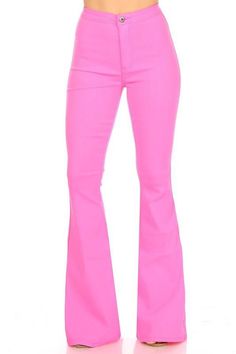 High waist super stretch bell bottom pants-Jeans-JC & JQ-Hot Pink-GP2610-HP-S-RK Collections Boutique Pink Flare Jeans, Hslot Outfit, Festival Fits, Neon Birthday, Bell Pants, Pink Bottom, Pink Life, Party Pants, School Dance