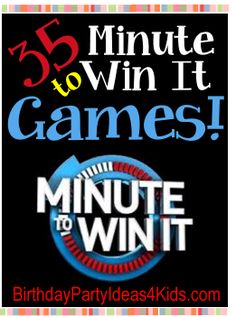 the birthday party poster for 35 minutes to win it games, with an image of a baseball