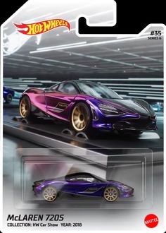 the hot wheels car is purple and has gold rims