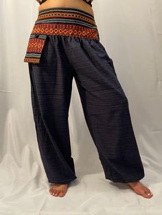 "Handmade Material : 100% cotton Unisexual Waist: Approx.18\" to 36\" Hips: Approx. 25\" to 50\" Length: Approx.39\" This Cotton Pant with Hand Embroidery has the adjustable waist with elastic and fits most sizes and is perfect for practicing yoga , dancing and can be dressed up. The embroidery on the top will be slightly different as it is handmade. WE GLADLY ACCEPT FREE RETURNS" Bohemian Stretch Ankle-length Harem Pants, Bohemian Ankle-length Cotton Yoga Pants, Bohemian Non-stretch Cotton Harem Pants, Non-stretch Bohemian Harem Pants, Bohemian Full-length Harem Pants For Festivals, Genie Pants, Cotton Harem Pants, Elephant Pants, Bohemian Pants