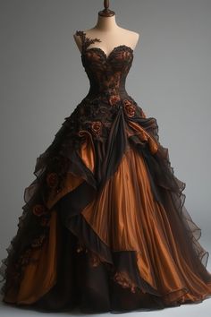 Fall Ball Gown, Halloween Ballgown, Prom Dress Corset, Orange Dress Wedding, Queen Of Halloween, Traditional Women, Go Big Or Go Home, Fairytale Fashion, Old Fashion Dresses