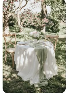 the table is set for two with flowers on it