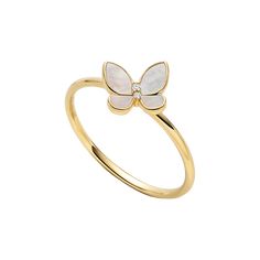 Material: Mother-of-pearl, 18K solid gold and Diamonds Weight of diamonds: 2 diamonds, around 0.009 carats in total Handcrafted Lifetime warranty Manual measurements may have some inaccuracies, please refer to the actual item for accuracy. Please note the size you need when placing an order. Elegant White Butterfly Ring With Diamond Accents, Elegant Yellow Gold Butterfly Ring For Wedding, Elegant White Butterfly Ring For Formal Occasions, Elegant 14k Gold Butterfly Ring For Anniversary, Delicate Yellow Gold Pearl Ring With Diamonds, Delicate Yellow Gold Pearl Ring, Elegant Round Butterfly Ring For Formal Occasions, Elegant Diamond Butterfly Ring With Gemstone, Elegant Butterfly Diamond Ring With Gemstone