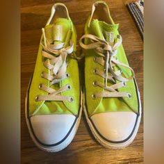 Have Had These For Many Years- Almost Brand New - Great Condition- No Scuffs Rips Or Stains. Size-Women’s 10- Men’s 8 Rare Offer On The Color Scheme Of The Sneakers! Casual Neon Lace-up Sneakers, Green Sneakers For Spring Sports, Casual Neon Yellow Sneakers For Summer, Comfortable Green Sneakers For Summer, Comfortable Green Summer Sneakers, Green Converse Sneakers For Sports, Neon Yellow Lace-up Sneakers For Spring, Green Converse Sporty Sneakers, Converse Sneakers For Spring Sports