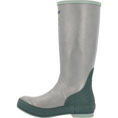 The Xtratuf Women's Legacy Boot offers flexible, all-day comfort and the best protection against the broadest range of acids, corrosives and contaminants. This version is featured in grey with a Dark Forest band around the rand. Roll it down to expose an interior octopus Print. Green Insulated Waterproof Hiking Boots, Green Waterproof Boots With Reinforced Round Toe, Durable Green Round Toe Boots, Insulated Gray Boots For Outdoor Activities, Green Waterproof Boots For Adventure, Green Waterproof Walking Boots, Casual Green Durable Boots, Waterproof Green Boots For Outdoor, Green Insulated Waterproof Boots With Round Toe